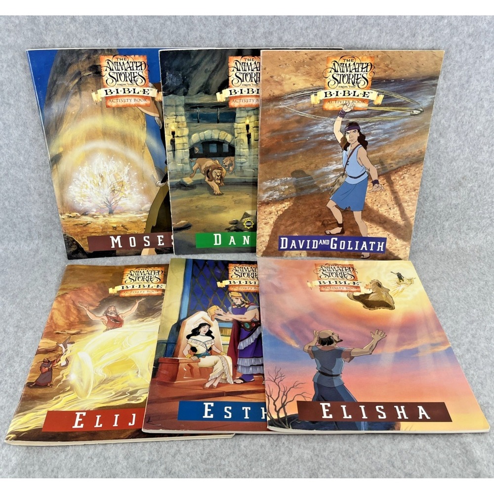 NEST Animated Bible Stories Activity Books Lot 6 Moses Esther David and Goliath - Picture 2 of 16